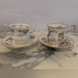 Vintage English Garden Mismatched Fine Bone China Teacup & Saucer Set